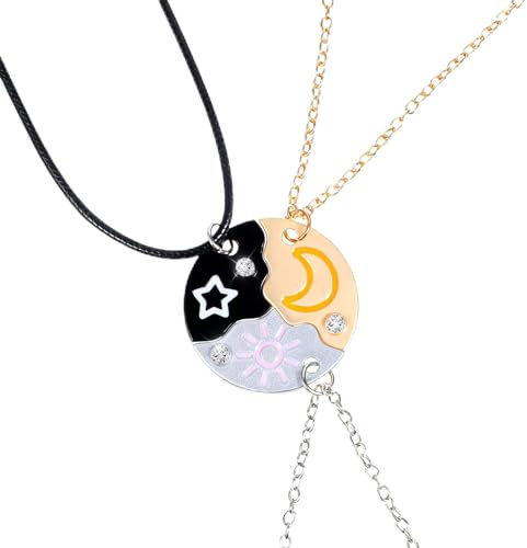 Teaaha 3 Pcs Best Friend Necklace Set for 3, Sun Moon Star Matching Necklaces for Best Friends, Friendship Jewelry Gifts for Women, Sisters, and Special Occasions