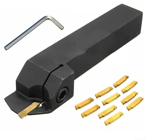 10pcs MGMN200 Carbide Inserts with MGEHR2020-2 Alloy Steel Lathe Grooving and Parting Off Tool Holder Set, 20x20mm Shank CNC Turning Kit for Metal or Wood Cutting