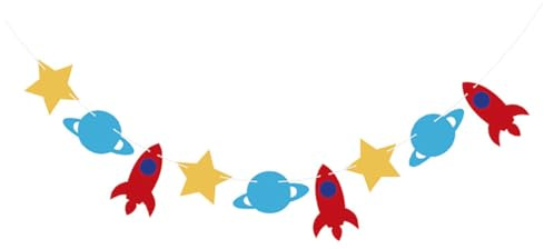 Veemoon Guirnaldas de Cumpleaños para Bebés Banderines de Papel de Temática Espacial Decoración de Fiesta Infantil Estrellas y para Colgar Paredes y Techos