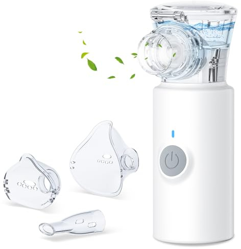 Aerosol Portatile Silenzioso, ‎Sixriver Macchina Aerosol per Adulti e Bambini, Aerosol Ultrasuoni con 2 Maschere E Boccaglio, USB-C Ricaricabile Macchina Aerosol per Viaggi e Uso Domestico, Bianco