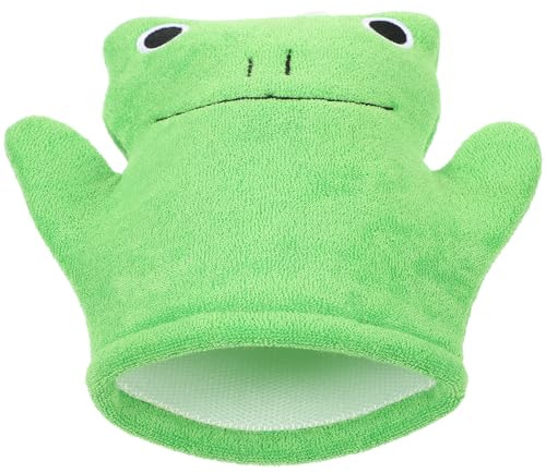 Green Frog with Dual-sided Toweling Bathing Glove | Exfoliating Mittens for Body Scrubbing, Back Exfoliating Towel, Sturdy Shower Mitt