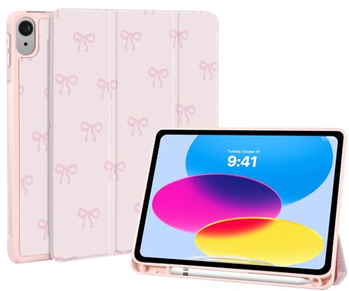 Fycyko Hülle für iPad Air 11-Zoll M4/M3/M2 (2026/2025/2024),iPad Air 5./4. Gen 10.9 (2022/2020) Hülle mit Stifthalter,Cute Bow Muster Trifold Ständer mit Kratzfest, Rosa Ästhetisches Schutzhülle