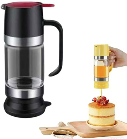 Honey Dispenser No Drip with Base, Glass Honey Dispenser No Drip, Honey jars Drip Free with Handle, Maple Syrup Dispenser, High Borosilicate Glass Honey Bottle for Honey, Syrup, Jam, 300ML (Black)