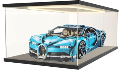 Nynelly Vetrina in Acrilico con Luce, Teca Plexiglass per Lego 42172 42143 42096 42083 Modellino Auto, Antipolvere Scatola Vetrinetta Espositiva per Collezionismo, Figure, Statue, 60x30x20 cm, Nero