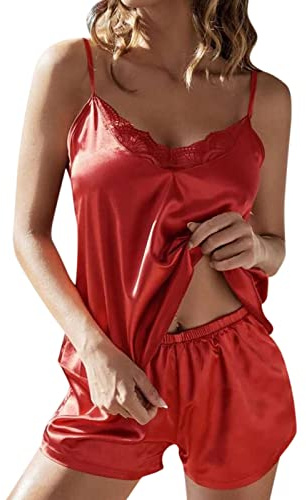 Dam sexig pyjamas-set satin nattkläder sommar kort – sovskjorta damer oversize ärmlös tvådelat set spagettiremmar lös passform pyjamas tunn andningsaktiv vardagskläder set sidenpyjamas