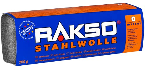 RAKSO lana d'acciaio media 0, 200g, 1 fascia, Lisciare superfici in legno, Rimuovere residui di sporco da piastrelle e pavimenti in pietra, Lucidare tubi in rame e raccordi