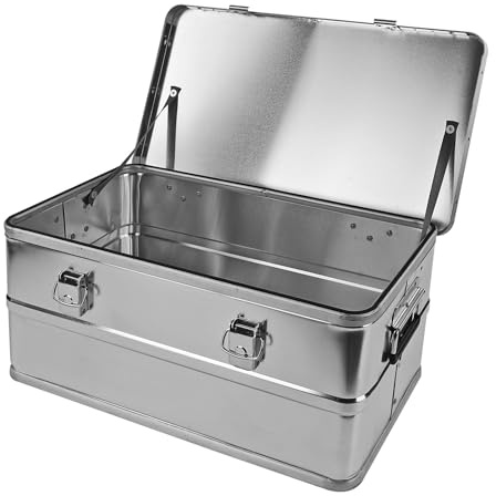 DEMA Aluminium Transportbox 45 Liter Werkzeugkiste Aufbewahrungsbox Set | Alukiste, Storage Box, Camping Box, Metallkoffer, Stapelbox, Verschlusshebel, Dichtung, Tragebox
