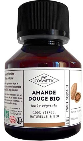MY COSMETIK - Aceite vegetal de almendras dulces - ORGANIC De agricultura ecológica - 100% puro y natural - Fabricado en Francia - Protector y nutritivo - 50 ml