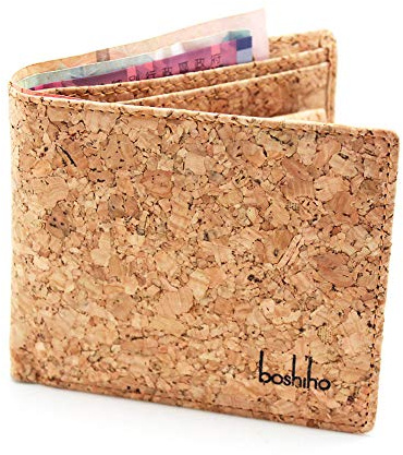 boshiho Kork Geldbörse Herren (11 x 10 x 1,3 cm) für Gesäßtasche & Jacke | 2-Fach Vegane Portemonnai mit 7 Kartenfächern & ID-Fenster | Flache Brieftasche RFID Schutz, Minimalistisches Portemonnaie