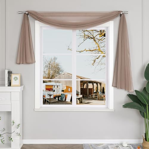 Yujiao Mao Uni Farbe Voile Freihandbogen Schals Querbehang Deko Gardinen Taupe BxL 140X500cm