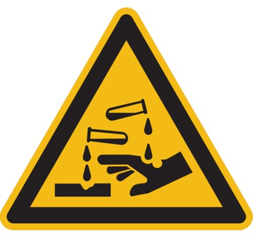 Warnschild, Warnung vor ätzenden Stoffen, Folie, Seitenlänge 100 mm, DIN EN ISO 7010