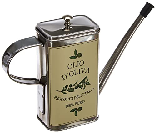 Cilio Ölkanne OLIO OLIVA | Edelstahl rostfrei | 500 ml | 21,5 x 6 x 15 cm | Ölspender Auslaufsicher im Mediterranen Design