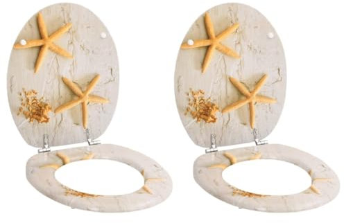 vidaXL 2x Toilettensitz Deckel MDF Seesterne WC Sitz Toilettendeckel Klodeckel