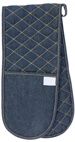 Sterling Sports Double Oven Gloves Heat Resistant Oven Mitts - Premium Cotton Novelty Gloves For Cooking, BBQ & Baking For Women & Men (Denim)