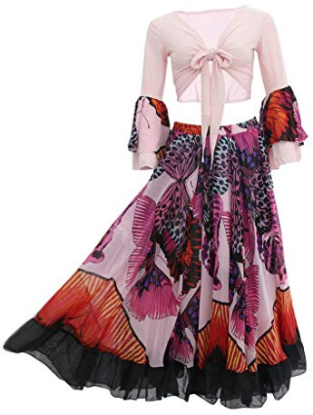 Tubayia Damen Lange Bauchtanz Rock Maxirock Gypsy Kleid Kostüm für Performance, Cocktail Party, Halloween, Karneval