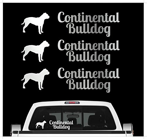 Continental Bulldog Bully - 3er Set Auto Aufkleber Autoaufkleber Hundemotiv Hundeaufkleber autoaufkleber Hund Folie Aufkleber Silber