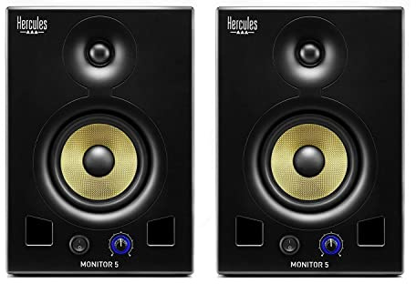 Hercules Monitor 5: pair of active, bi-amplified monitoring speakers (2 x 80 watts), each featuring a 5-inch/12.7-cm woofer