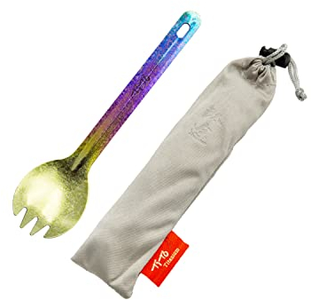 TiTo Bright Colorful Titanium Spork for Outdoor Camping Light Weight Titanium Spoon for Travel Home with Cloth Bag (Colorful Spork)