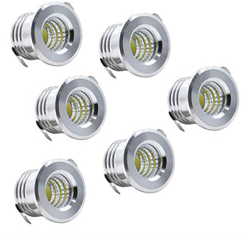 Lot de 6 mini spots LED encastrables 3,8 cm 3 W Blanc froid Avec adaptateur pour armoire