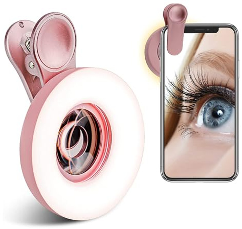 Macro Lens for iPhone and Android with Mini Clip Ring Light, Portable Rechargeable Dimming, for Smart Phone Photography, Camera Video Recording, VLOG