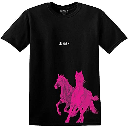 Lil Nas X T-Shirt Homme Pink Horses Slim Fit Noir