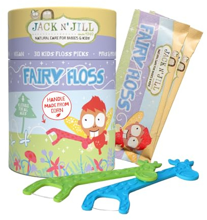 Jack N' Jill Fairy Floss Picks - 30 Individually Wrapped Dental Flossers, Tooth Flossing Sticks for Kids, Floss Harps, Slides Easily Between Teeth, Safe for Children, Make Flossing Fun - 4 Colours