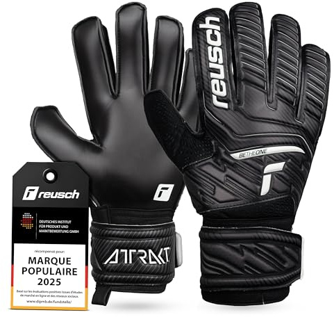Reusch Torwarthandschuhe Erwachsene | robuster Grip & stabile Passform | starke Ballkontrolle, für Training & Spiel, geeignet für Kunstrasen, Naturrasen & Hartplatz, Größe 7,5-11, Attrakt Solid