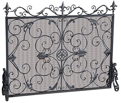 Kamintürgitter EUROPÄISCHE STIRE Schmiedeeisen Kamin Bildschirm Metallverteilung Netzwerk Feuerzaun Kamin Eisen Feuerwaren Kaminzubehör Kaminschirme ( Color : Black , Size : 86*105*24 cm )