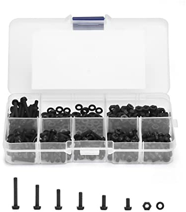 QWORK M3 x 8/10/12/15/20 mm, kit di viti esagonali in nylon nero per montaggio su circuiti elettrici fai da te, 350 pezzi