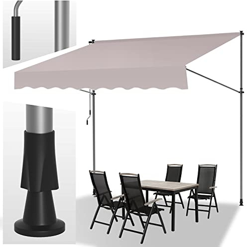 Tubiaz Klemmmarkise mit Handkurbel Balkon, Balkonmarkise ohne Bohren, UV-beständig Markise höhenverstellbar Sonnenschutz wasserabweisend, einfache Montage 350x120x200-300cm Beige