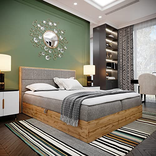 Furnistar Boxspringbett LOFT 2-160x200cm Grau. Doppelbett mit Bonellmatratze, Bettkasten, Topper, Kopfteil.