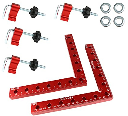90 Degree Positioning Squares, 180x180mm Right Angle Clamp with Clamps Aluminum Alloy Corner Clamp for Box Cabinets Drawers Picture Frame (2 Pack XL)