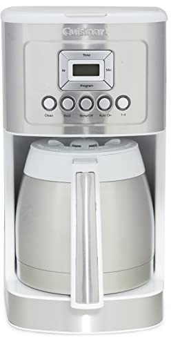 Cuisinart 12-Cup Coffee Maker, Programmable PerfecTemp Thermal Carafe Coffee Machine with 1-4 Cup Setting, Brew Strength Control and Brew Pause, Stainless Steel, White