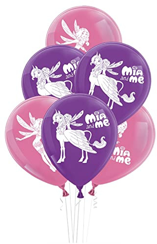 Party Factory `Mia & Me´ Set aus 10 rosa und lila Latexballons, Ø25cm, verschiedene Druckmotive, für Luft oder Helium