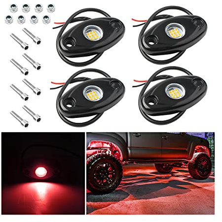 Rock Lights for Trucks, 4 Pods LED Rock Lights, IP67 Waterproof Neon Rock Lights Kits for Pickup ATV Off Road SUV, High Brightness Multifunction Underglow Lighting Glow Trail Rig Lamp (Red)