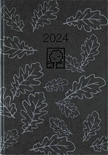 Taschenkalender schwarz 2024 - Bürokalender 10,2x14,2 - 1 Tag auf 1 Seite - robuster Kartoneinband - Stundeneinteilung 7-19 Uhr - Blauer Engel - 610-0721