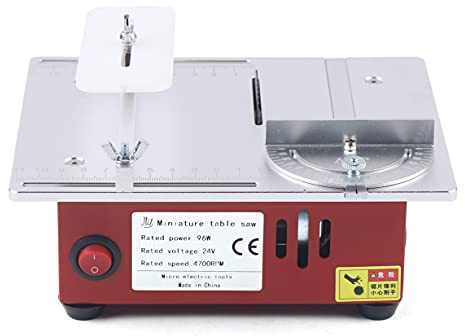 Tischkreissäge Elektrische Mini Tischsägen, 96W 4700RPM Tischbandsäge mit 7 Geschwindigkeiten, 0-90° Winkellineal, 0.1-14mm Schnitthöhe für Holz/Kunststoff/Metall, mit Staubsaugeranschluss