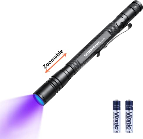 Geekhigh 395nm UV Taschenlampe, Zoomable Pen Schwarzlicht Taschenlampe mit 2xAAA Batterie Ultraviolett-Taschenlampe Haustier Urin Detektor für Katze Hund Flecken, Bettwanze, Skorpion, Toilette