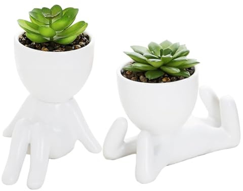 Fake Mini Succulents Plants Artificial in White Modern Human Shaped Ceramic Pots Cute Desk Decor Desk Plant,Fake Plants for Home Tabletop Office Kitchen Outdoor Decor,Gift For Christmas