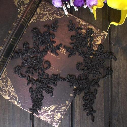 Stück/3 Paar 25 x 12,5 cm Gold/Schwarz/Rosa/Königsblau Brautkleider Spitzenapplikationen Zubehör Stickerei DIY Nähen Spitzenstoff-schwarz