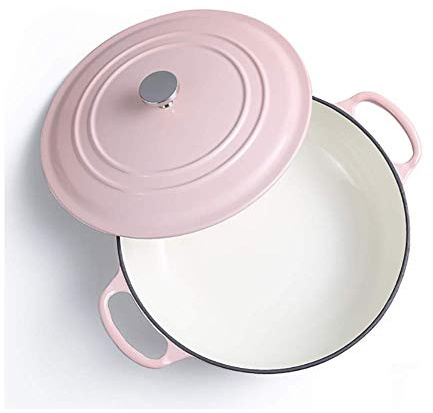 Ceramic cooking pot Casserole Dishes with Lids Cast Iron Shallow Casserole Dish With Lid Soup Pot Tableware Tough Enamel Coating，Induction Cooker Gas Stove Universal Casserole Dishes(Color:Pink)