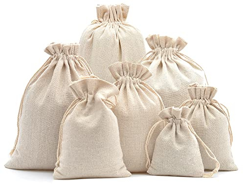 DAHI 8 stycken stora bomullspåsar 25 x 35 cm, tygpåsar med dragsko, jutepåsar, presentpåsar (25 x 35 cm)