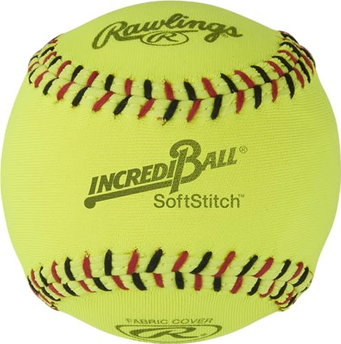 Rawlings Incredi-Ball Softstitch-Softbälle in Gelb, 27,9 cm und 30,5 cm Optionen, Stoff- und Kunstlederbezug, 12 Stück