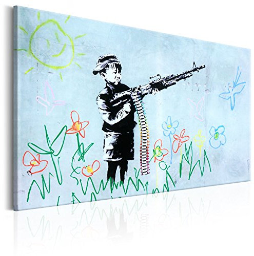 B&D XXL - Akustikbild Banksy Crayon Boy Bilder Akustikschaum Hochleistungsschallabsorber Schallschutz Leinwand 1 tlg Wandbild Raumakustik Schalldämmung Mural Street Art i-C-0072-b-a