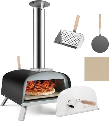 GOPLUS Four à Pizza d'Extérieur au Bois, Pieds Pliable, Fours à Pizza avec 33cm Pierre à Pizza, Pelle, Pare-feu, Cheminée Amovible pour Jardin, Patio, Camping