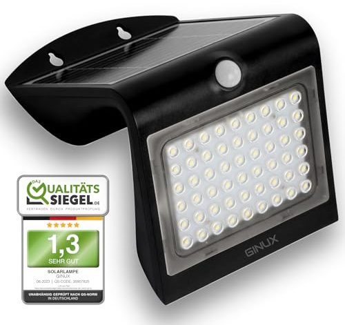 GINUX Solarlampen für außen mit Bewegungsmelder - Solar Wandleuchte aussen mit Superhellen LEDs und PIR-Sensor, Solar LED Strahler für Wand und Garten (40W Schwarz)
