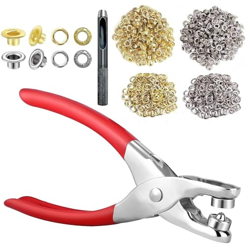 MUSLONG Ösenzange Set, Lochzange gürtel, Lochzange 6mm Stoffösen Set mit Stoffösen, Unterlegscheiben und Lochertülle, Handpress Set für Knöpfe Ösen Nieten Plane DIY Leder Gürtel Kleidung