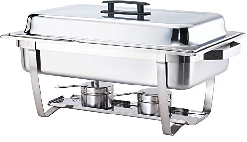 Full Size Rectangle Chafing Dish 8QT Stainless Steel Chafer Buffet Warmer Set with Foldable Frame, Water Pan, Food Pan, Fuel Holder and Lid for Catering Banquet(1)