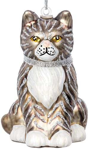 SIKORA Katze grau schwarz getigert besondere Weihnachtskugel Glas Christbaumschmuck Deko Figur Weihnachten Anhänger Ornament - Trend Line - BS625
