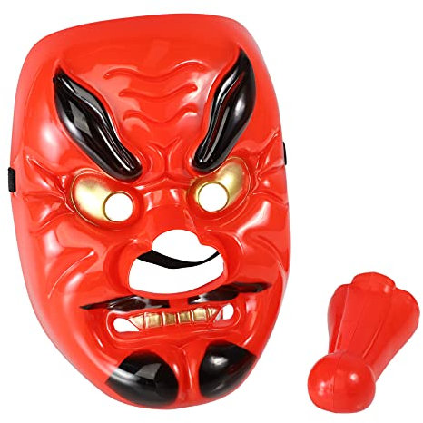 ibasenice 2 Stk Maske Halloween-party- Halloween-gesichtsabdeckung Japanische Kostümzubehör Kabuki-samurai-dämon Grusel - Gestaltet Der Rote Horror Cosplay Mann Synthetisches Material